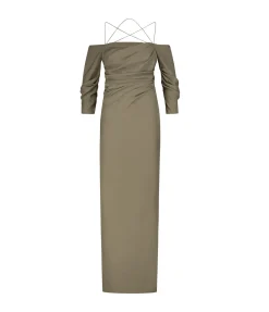 Samaca Off the Shoulder Long Dress in Cumin