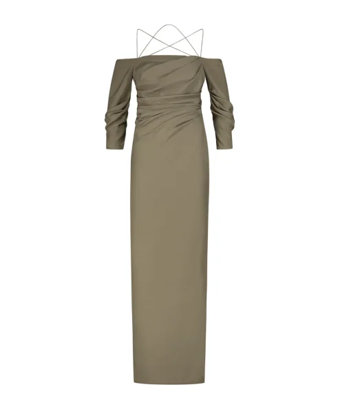 Samaca Off the Shoulder Long Dress in Cumin