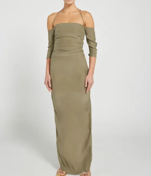 Samaca Off the Shoulder Long Dress in Cumin
