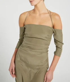 Samaca Off the Shoulder Long Dress in Cumin