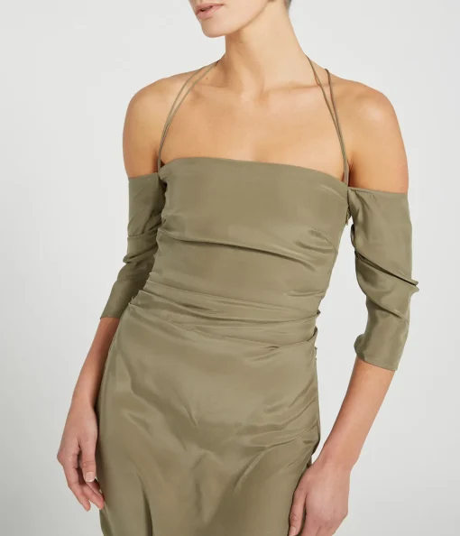 Samaca Off the Shoulder Long Dress in Cumin