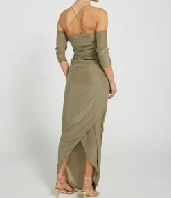 Samaca Off the Shoulder Long Dress in Cumin