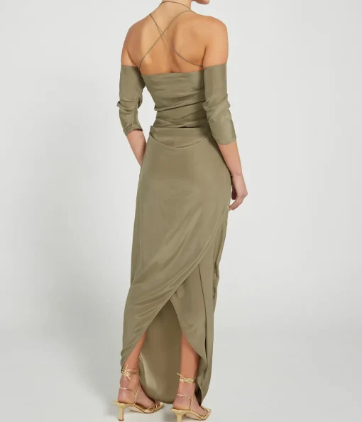 Samaca Off the Shoulder Long Dress in Cumin