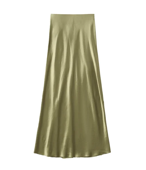 Satin Maxi Skirt in Artichoke
