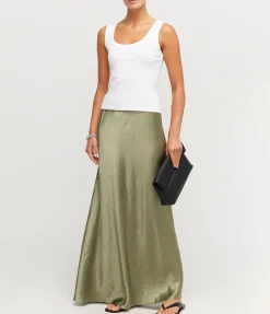 Satin Maxi Skirt in Artichoke