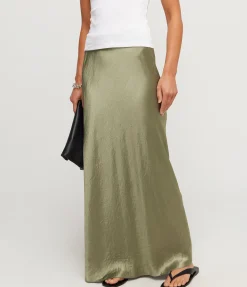 Satin Maxi Skirt in Artichoke