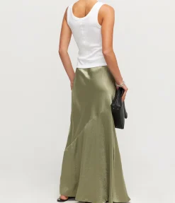 Satin Maxi Skirt in Artichoke