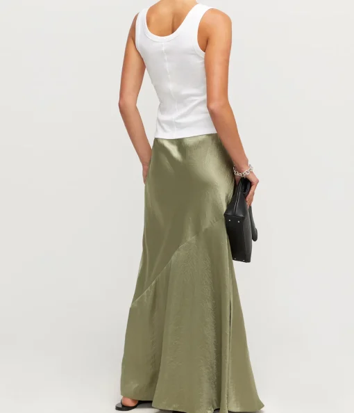 Satin Maxi Skirt in Artichoke