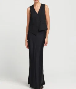 Satin Maxi Skirt in Black