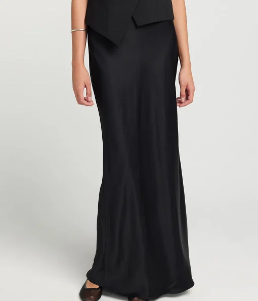 Satin Maxi Skirt in Black