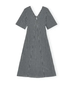 Seersucker Maxi Dress in Black and White Check