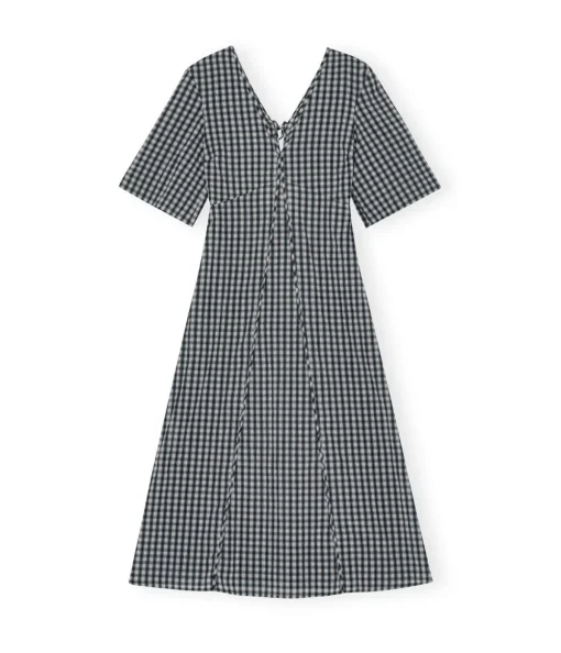 Seersucker Maxi Dress in Black and White Check