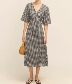 Seersucker Maxi Dress in Black and White Check