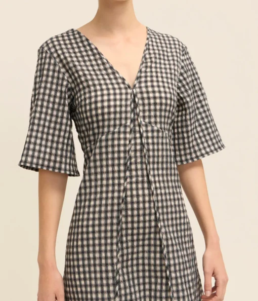 Seersucker Maxi Dress in Black and White Check