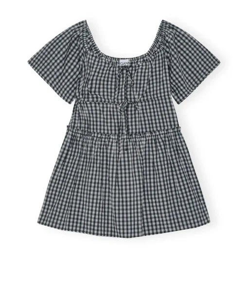 Seersucker Mini Dress in Black and White Check