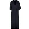 Serafino V-Neck Silk Dress in Navy
