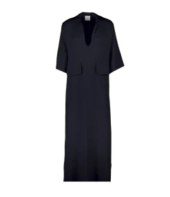 Serafino V-Neck Silk Dress in Navy