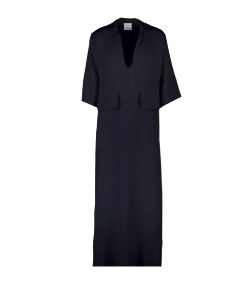 Serafino V-Neck Silk Dress in Navy
