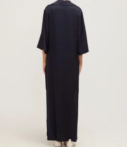 Serafino V-Neck Silk Dress in Navy