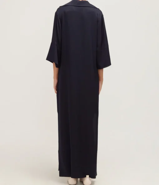 Serafino V-Neck Silk Dress in Navy