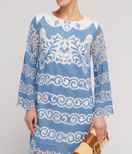Serphina Lace Midi Dress in Denim Blue