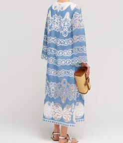 Serphina Lace Midi Dress in Denim Blue