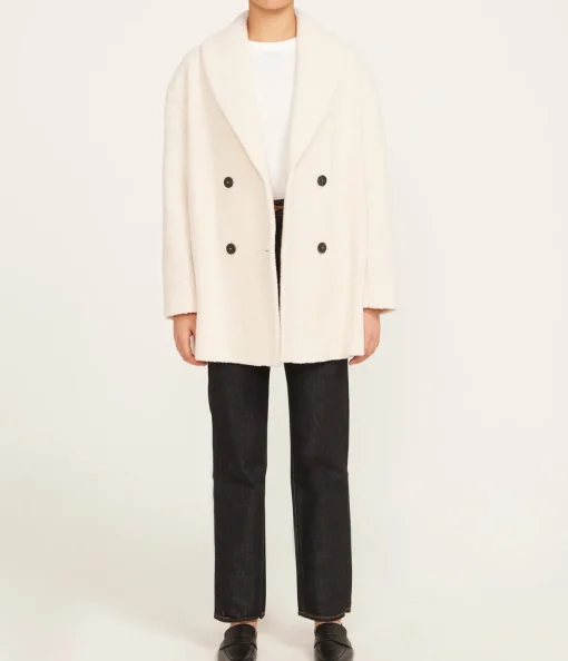 Shawl Collar Wool Jacket in Ecru