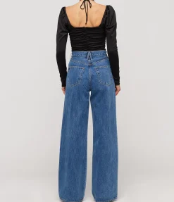 Shiny Crepe Jersey Ruched Blouse in Black