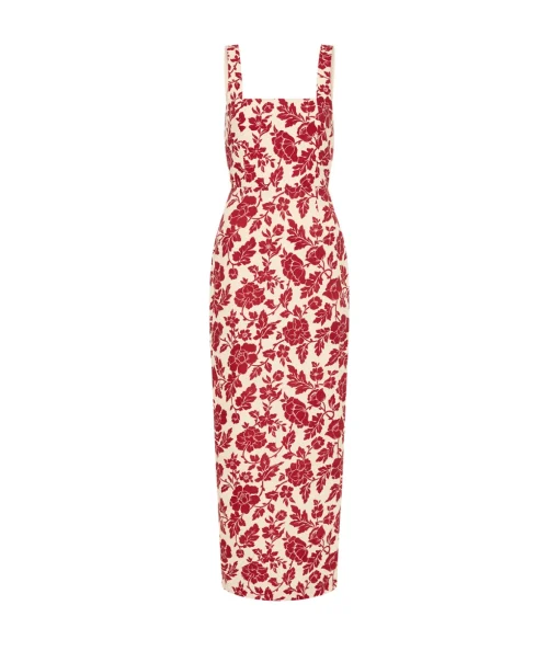 Skyla Column Dress in Deep Red and Oat