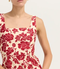 Skyla Column Dress in Deep Red and Oat