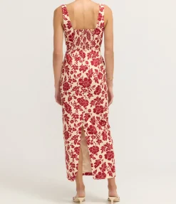 Skyla Column Dress in Deep Red and Oat
