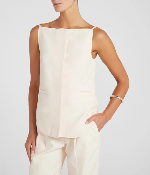 Sleeveless Linen Blend Top in Cream Rose