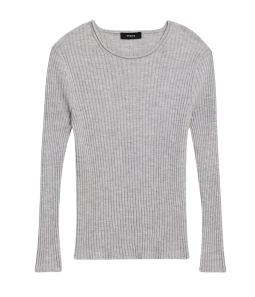 Slim Rib Long Sleeve Top in Frosted Heather Grey