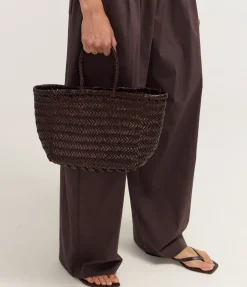 Small Bamboo Triple Jump Basket Bag in Dark Brown