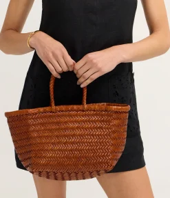 Small Bamboo Triple Jump Basket Bag in Tan