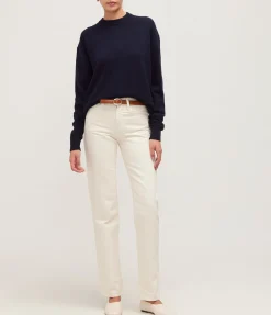 Sophie Long Mid Rise Straight Leg Jean in Cream
