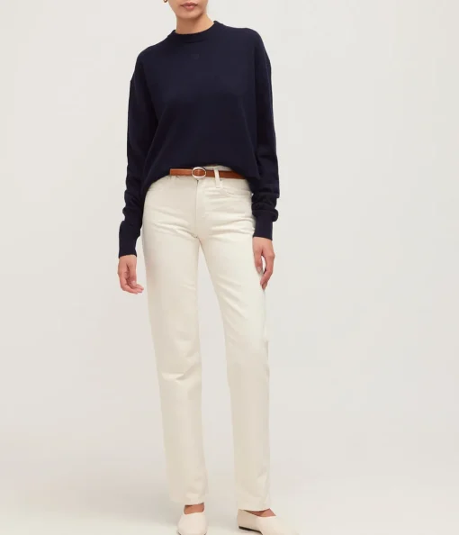 Sophie Long Mid Rise Straight Leg Jean in Cream