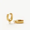 Square Button Pearl Small Hoop Earrings in Gold