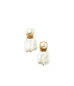 Square Pearl Statement Stud Earrings in Gold