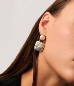 Square Pearl Statement Stud Earrings in Gold