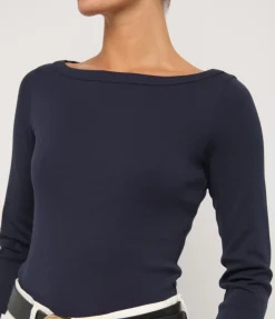 Steffie Boatneck Tee in Navy