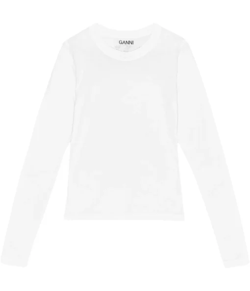 Stretch Jersey Long Sleeve T-shirt in Bright White
