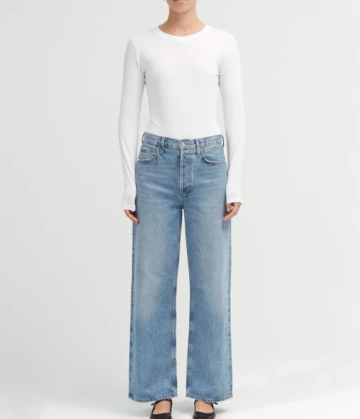 Stretch Jersey Long Sleeve T-shirt in Bright White