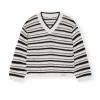 Striped Cotton Pointelle V-neck