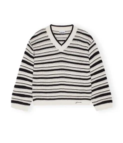 Striped Cotton Pointelle V-neck
