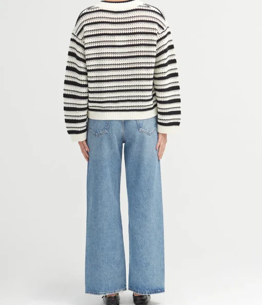 Striped Cotton Pointelle V-neck