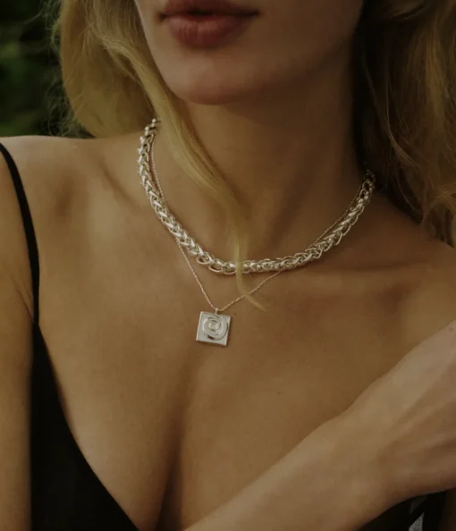 Swirly Square Necklace in Silver