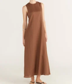 Talin Linen Dress in Sepia