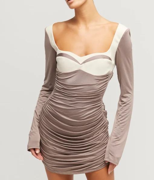 Talullah Contrast Mini Dress in Concrete and Cream
