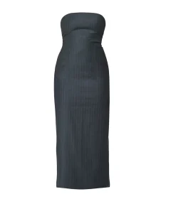 Tandi Wool Midi Dress in Grey Pinstripe